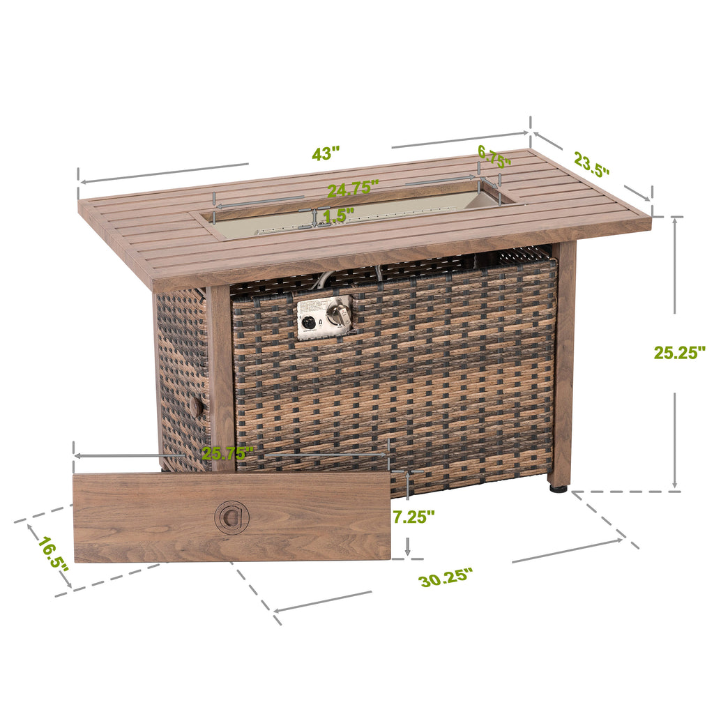 Fire Pit Table 43-In W 50000 Maximum Btus Iron Rectangle Liquid Propane Fire Pit Table