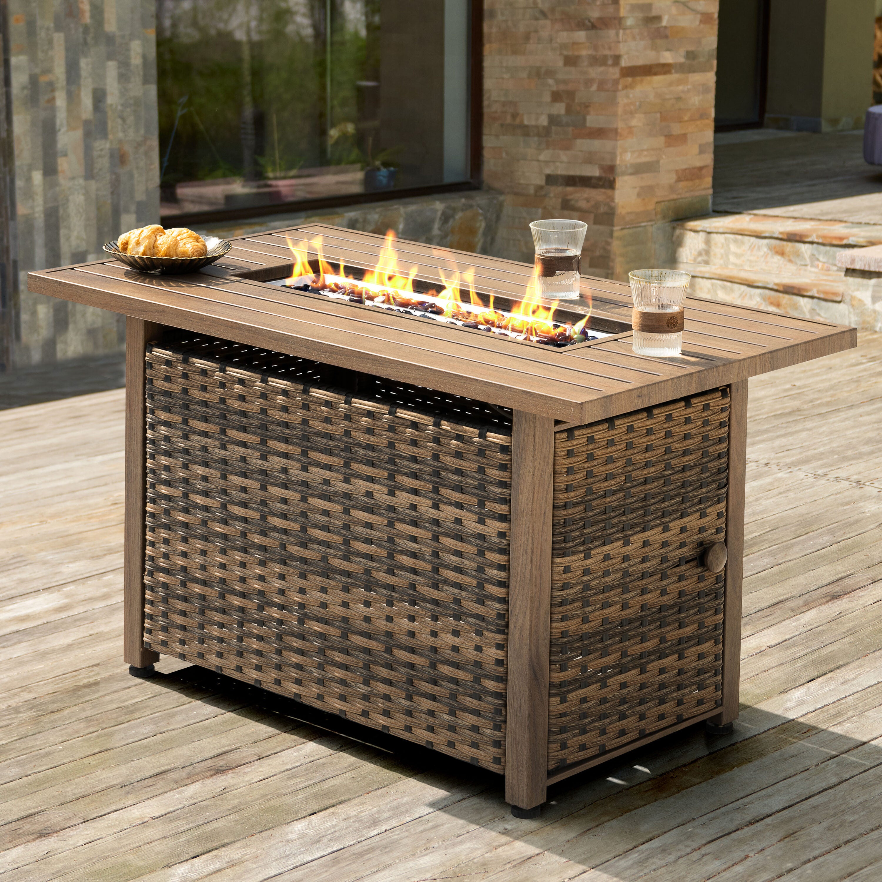 Fire Pit Table 43-In W 50000 Maximum Btus Iron Rectangle Liquid Propane Fire Pit Table