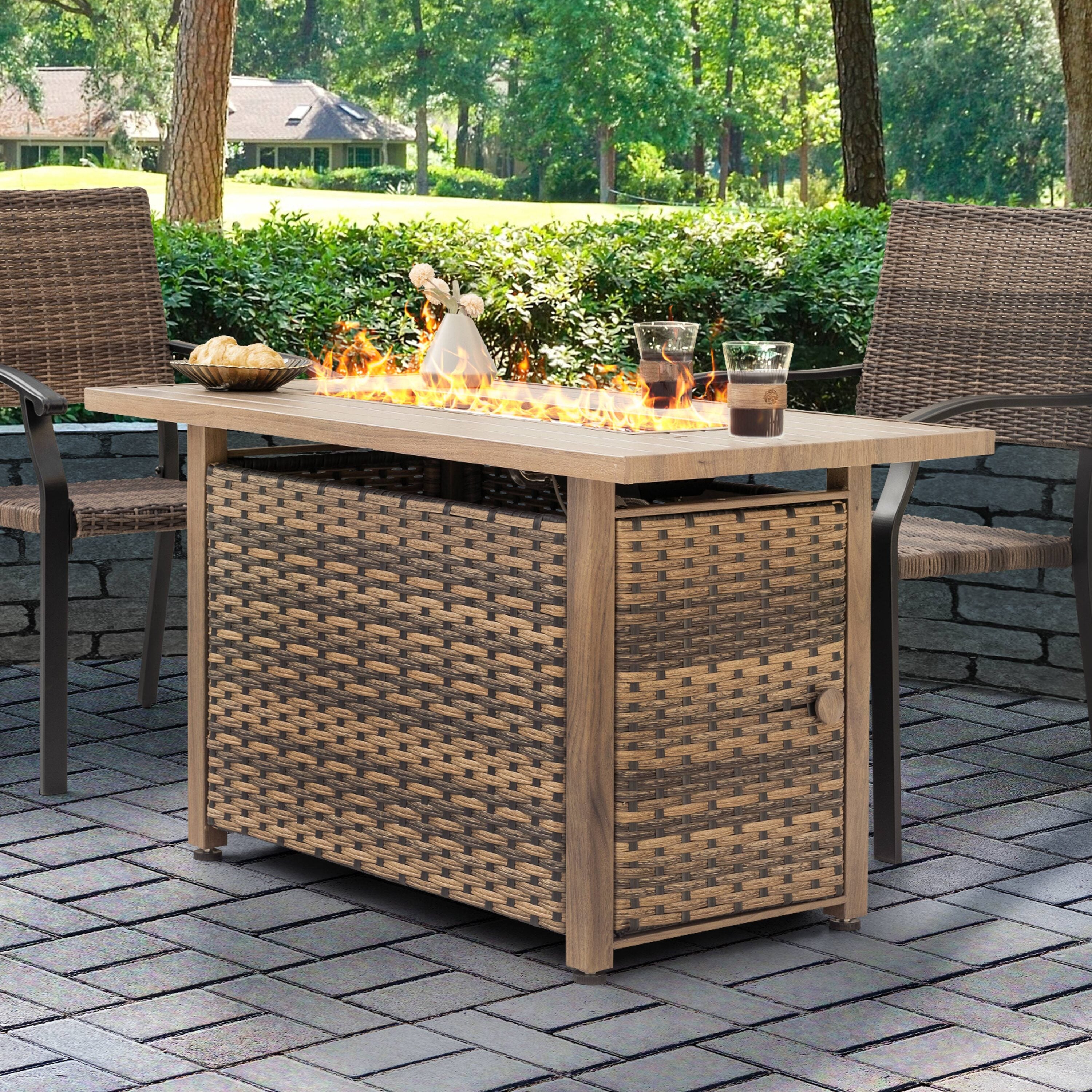 Fire Pit Table 43-In W 50000 Maximum Btus Iron Rectangle Liquid Propane Fire Pit Table