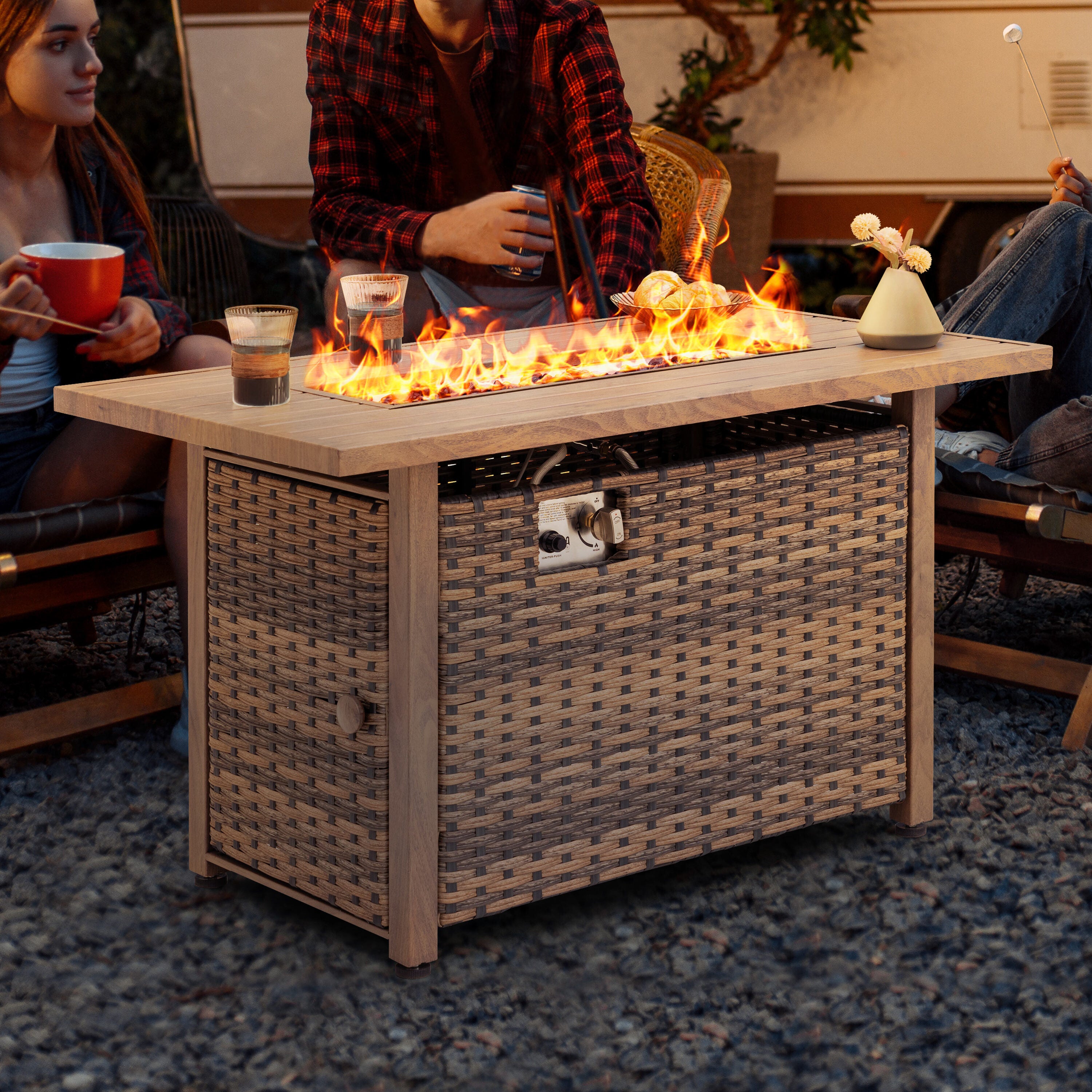 Fire Pit Table 43-In W 50000 Maximum Btus Iron Rectangle Liquid Propane Fire Pit Table