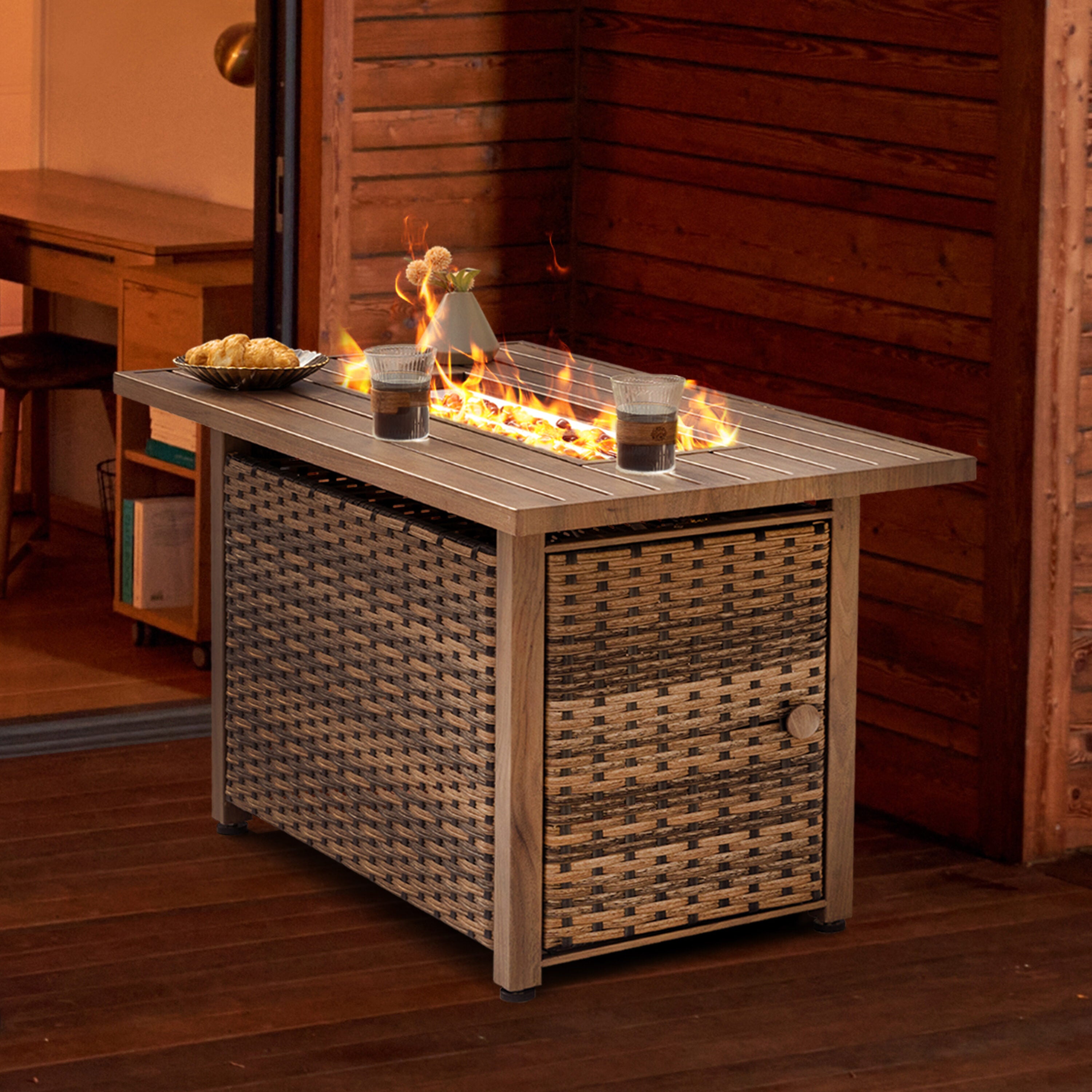 Fire Pit Table 43-In W 50000 Maximum Btus Iron Rectangle Liquid Propane Fire Pit Table