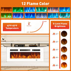 70" Fireplace TV Stand, Modern Entertainment Center & 36 Inch Electric Fireplace with Remote Control, LED Light, Fire Place Tv Stand for Living Room for Tvs up to 80", White + White