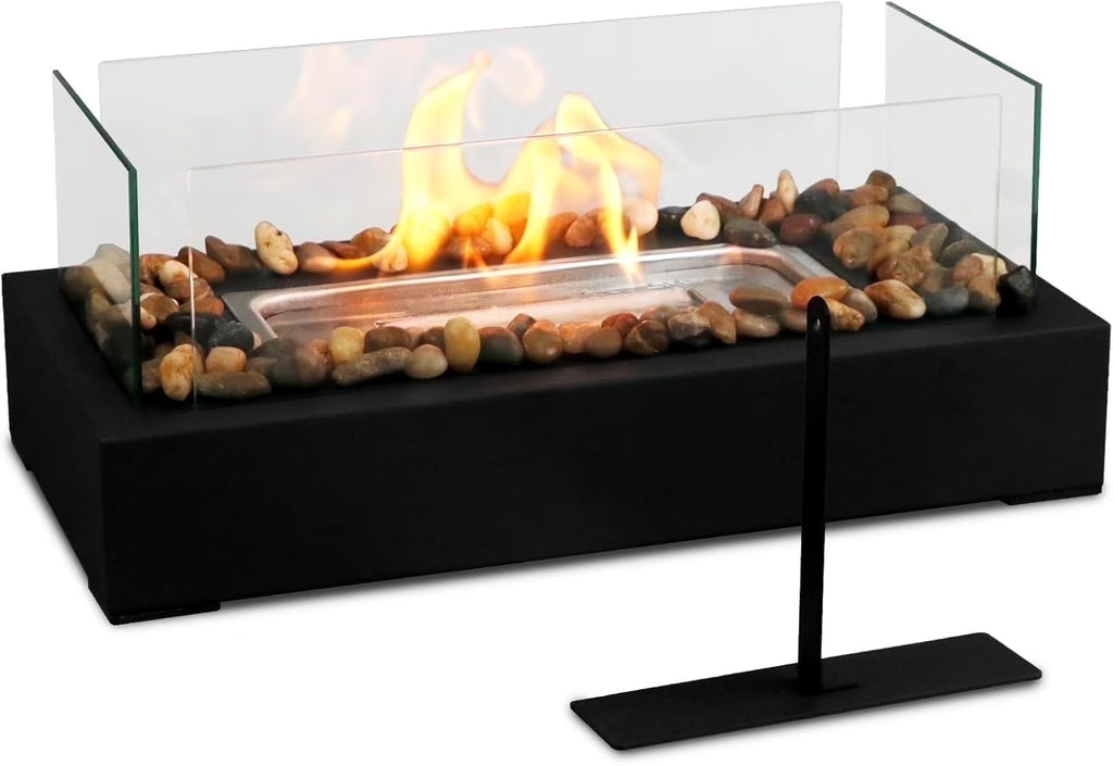 Tabletop Fire Pit - Stainless Steel Portable Fireplace with Cobblestone, Indoor Outdoor Decor, Gift for Christmas
