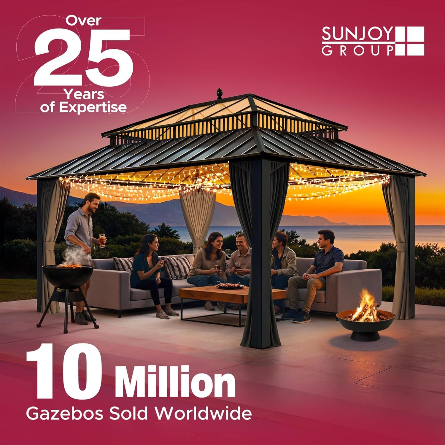 Outdoor Fireplace with Wood Storage and Chimney, Steel Metal Wood Burning Fire Pit with Mesh Spark Screen Door & Fire Poker, Fireplace Tool and PVC Cover, for Patio Garden Deck Backyard, Brown