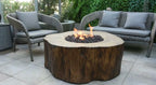 | Manchester Gas Fire Pit Cast Concrete Semi-Round Fire Table, Outdoor Fire Pit Electronic Ignition | Canvas Cover, Lava Rock Included | Red Wood (Propane Gas)