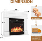 43" Electric Fireplace with Mantel, Freestanding Electric Fireplace Heater TV Stand with 23" Insert, Remote Control, Ajustable Flame and Timer, Fire Place Insert Heater for Living Room, White