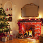 Christmas Cardboard Fireplace Prop- 3D Artificial Red Brick Cardboard Fireplace- Brick Fireplace Stand-Up- Fake Fireplace Backdrop for Christmas Decoration