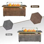 51 In. Retangular Fire Pit Table with Metal Table Top Outdoor Fire Pit Table in Brown Wood Grain