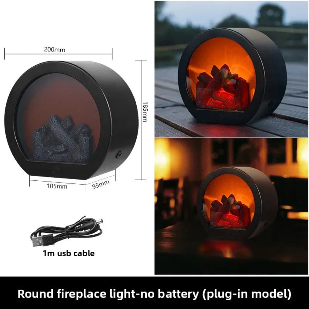 LED Fireplace Lamp Realistic Flame Effect Vintage Style USB Battery Powered Light for Indoor Room Christmas Halloween Decoration