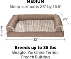 Memory Foam Dog Bed for Medium/Small Dogs W/ Removable Bolsters & Washable Cover, for Dogs up to 35 Lbs - Luxe Faux Fur & Performance Linen Sofa - Woodsmoke, Medium