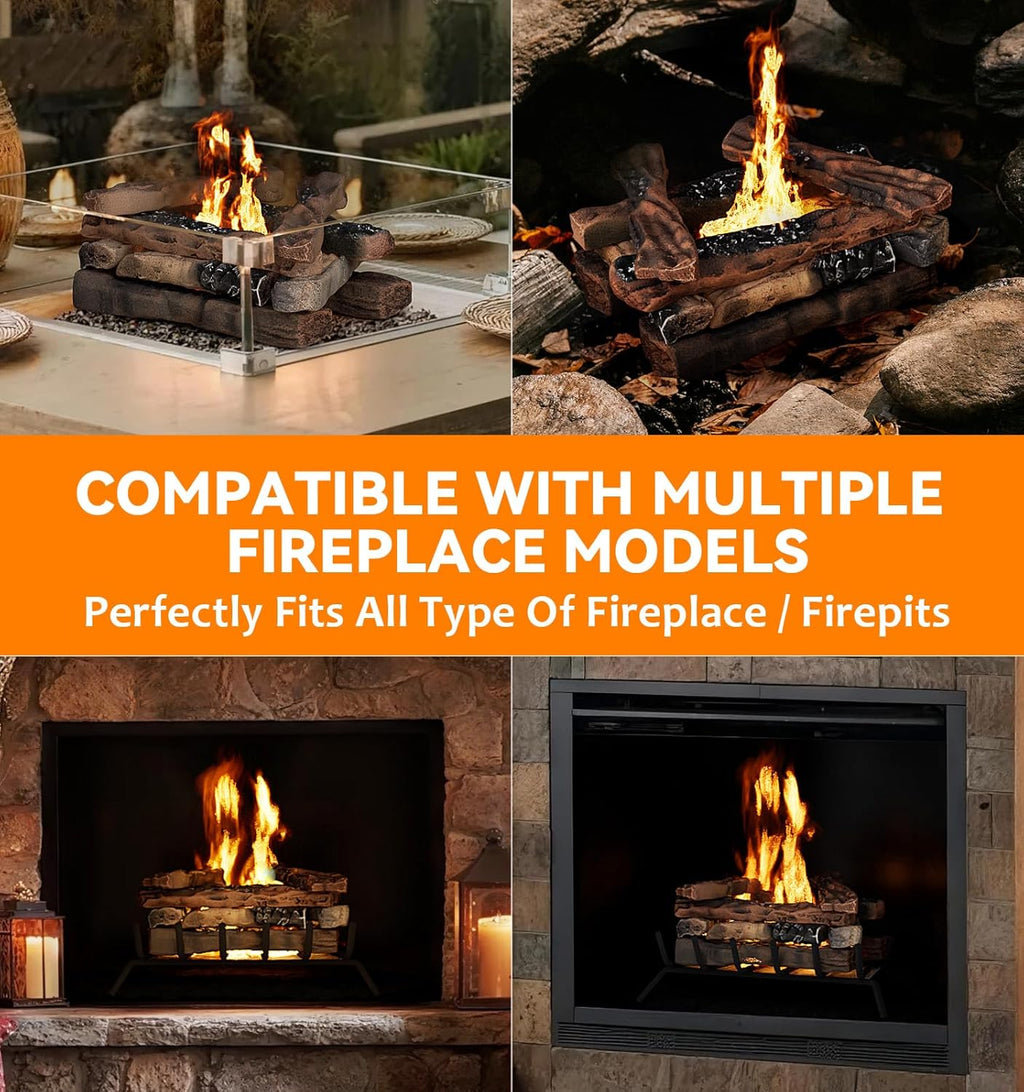10 Pcs Ceramic Gas Fireplace Logs, Premium Heat-Resistant Wood Log Gas Realistic Logs for Indoor or Outdoor Fireplaces,Perfect for Holidays,Christmas Ambiance