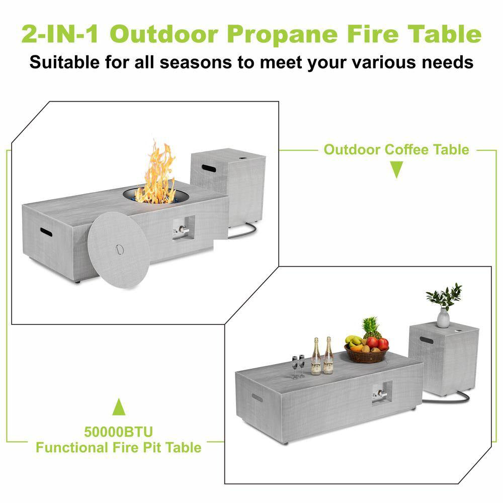 48 In. 50,000 BTU Rectangle Outdoor Propane Fire Pit Table in Gray with RGB LED Light