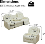 Power Leather Recliner Sofa Set with LED Light,Reclining Sofa and Chair Set with Usb,Leather Couch Set for 3 Seater Couch with Coffee Table/Single Recliner 2 PCS for Living Room(White,3+1)