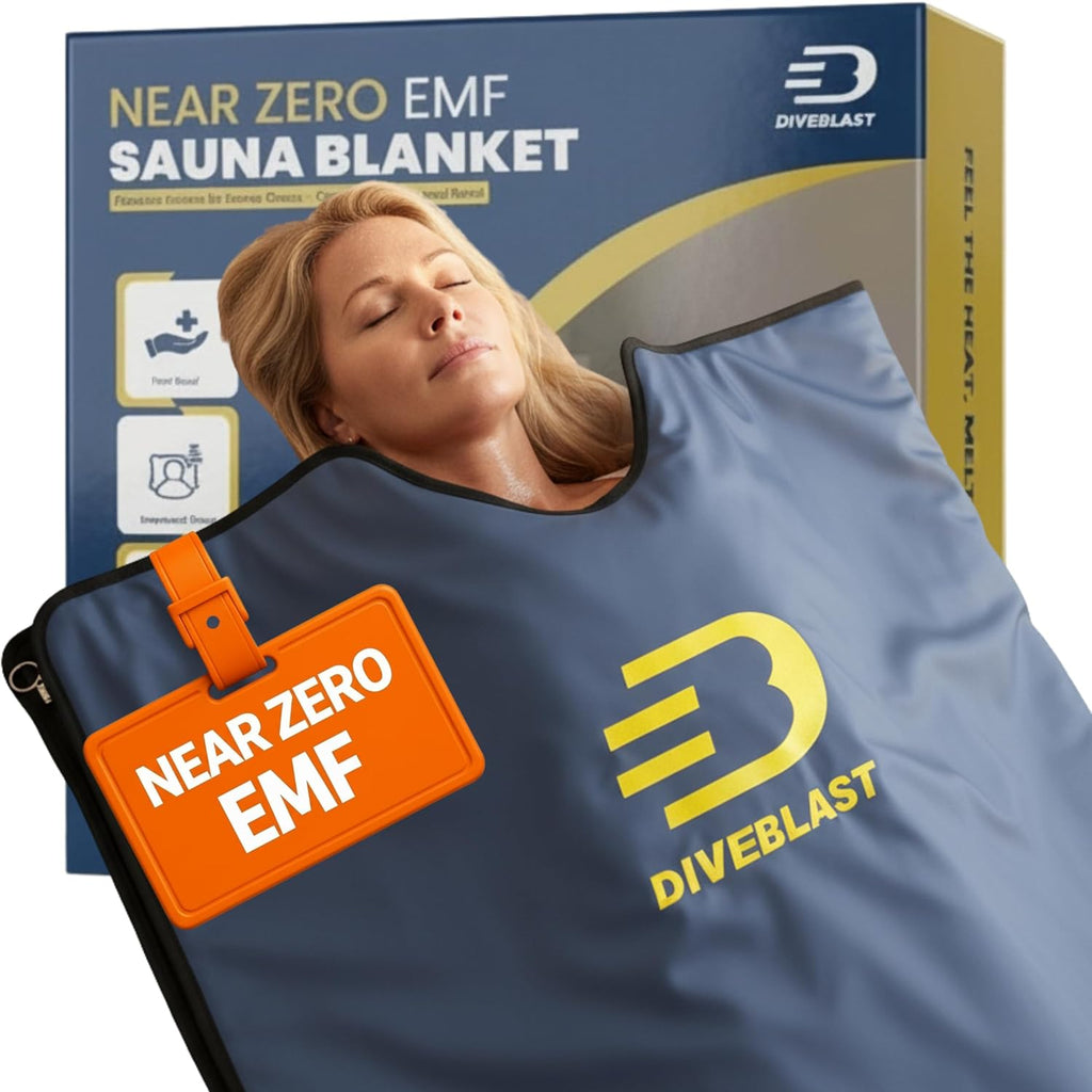 near Zero EMF Far Infrared Sauna Blanket for Home — 71”X 35.6” Portable Infrared Sauna Bag for Weight Loss and Detox — Detoxify, Cleanse and Burn up to 600 Calories per Session — Dark Blue