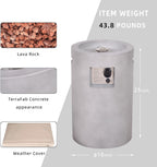 Circular Propane Fire Pit 30,000 Btu with Lava Rock, Terrafab Artificial Concrete for Outdoor Patio Garden Backyard Decoration CSA Certified 16" X 16" X 25"