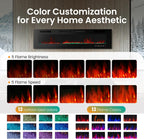 72" Electric Fireplace Wall Mounted & Recessed, 3.19" Ultra-Thin Linear Fireplace Electric Heater with Remote Control & Touch Screen, 750/1500W, Low Noise, Timer