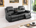 3 Seater Modern Reclining Couch Manual Recliner Sofa Living Room Furniture Black Vegan Leather Couch with Cup Holder/Flip-Down Table for Home Theater/Rv Car (Black,3Seater Sofa)