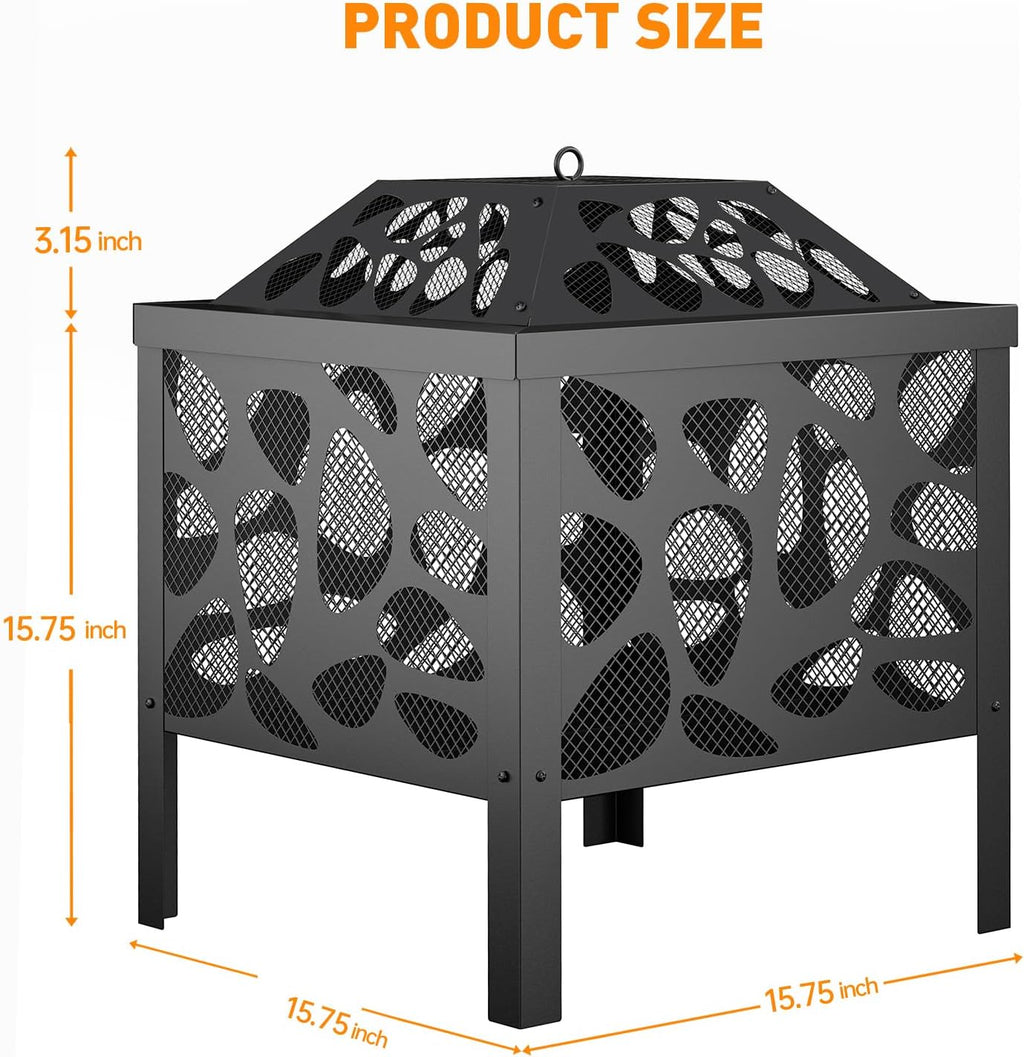 15.7 Inch Small Fire Pit for Outside, Outdoor Wood Burning Fire Pit, with Anti-Spark Mesh Guard, Small Bonfire Pit,Firepit Bowl for Patio Camping Backyard Deck Picnic Porch