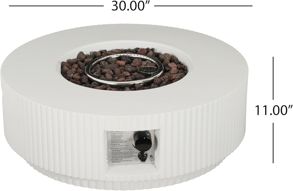 Hearth Lightweight Concrete Tank Table, Outdoor Fire Pit and Tank Holder Set, 40000BTU round Fire Pit, Concrete Propane Cover and Firepit, No Assembly Needed, White