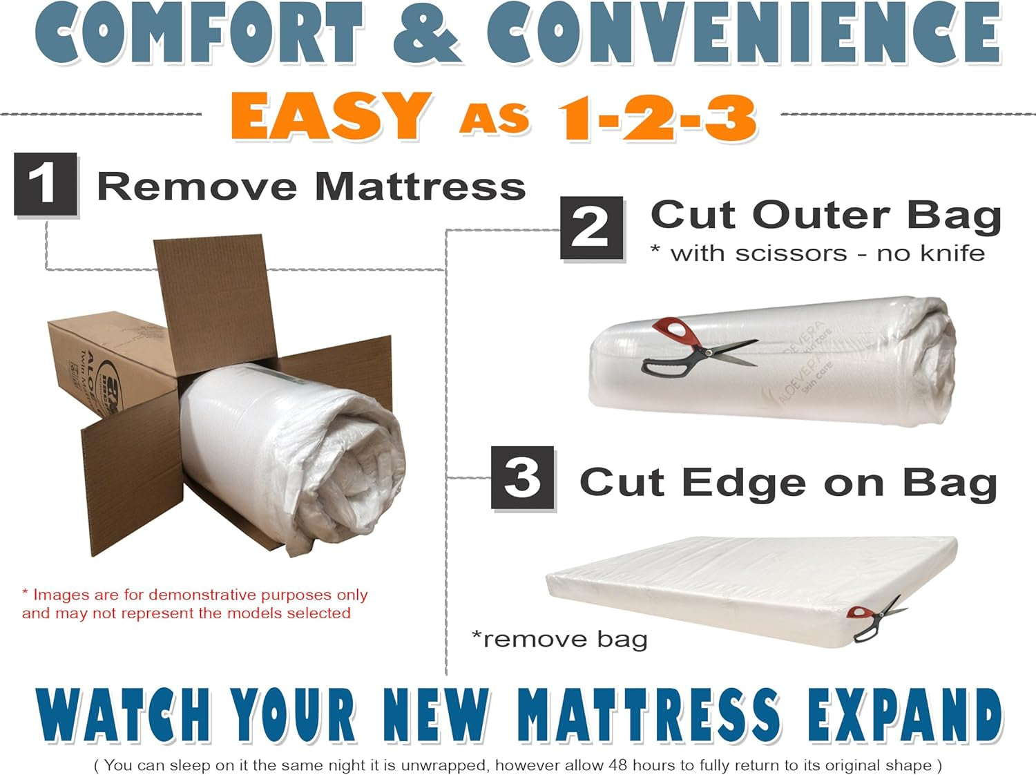 ALOE Infused Memory Foam Mattress in a Box, Roll-Compressed, 3-Layer Extra Firm Comfort and Support, Stretch Knit Fabric Cover, Deluxe Queen, White