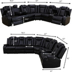 Power Recliner Sectional Sofa with LED Light, Breathing Leather Recliner Sofa Couch with Storage/Cup Holder for Living Room Home Office Theater (Black)