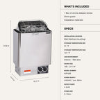 KIP 220V Sauna Heater, Wall Mounted Electric Sauna Stove, Stainless Steel 220V Heater with Sauna Stones Included, Large Stone Cavity for Maximum Heat Release (4.5Kw - Dials)