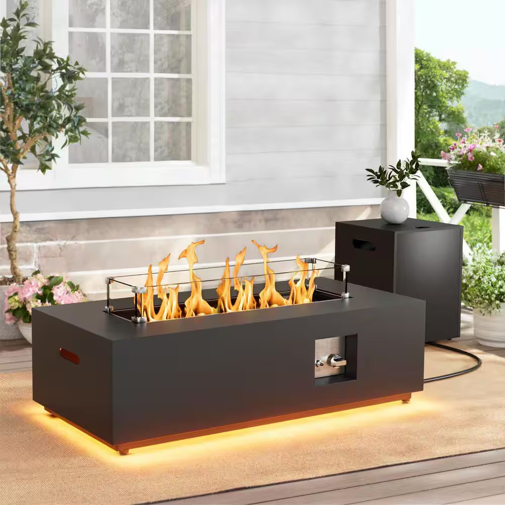 42 In. 50,000 BTU Outdoor Propane Fire Pit Table with Golden LED Light
