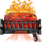 Electric Fireplace Logs Inserts Heater with Infrared Remote Controller 5 Flame Brightness 24 H Timer Overheating Protection for Home and Office Decor Black