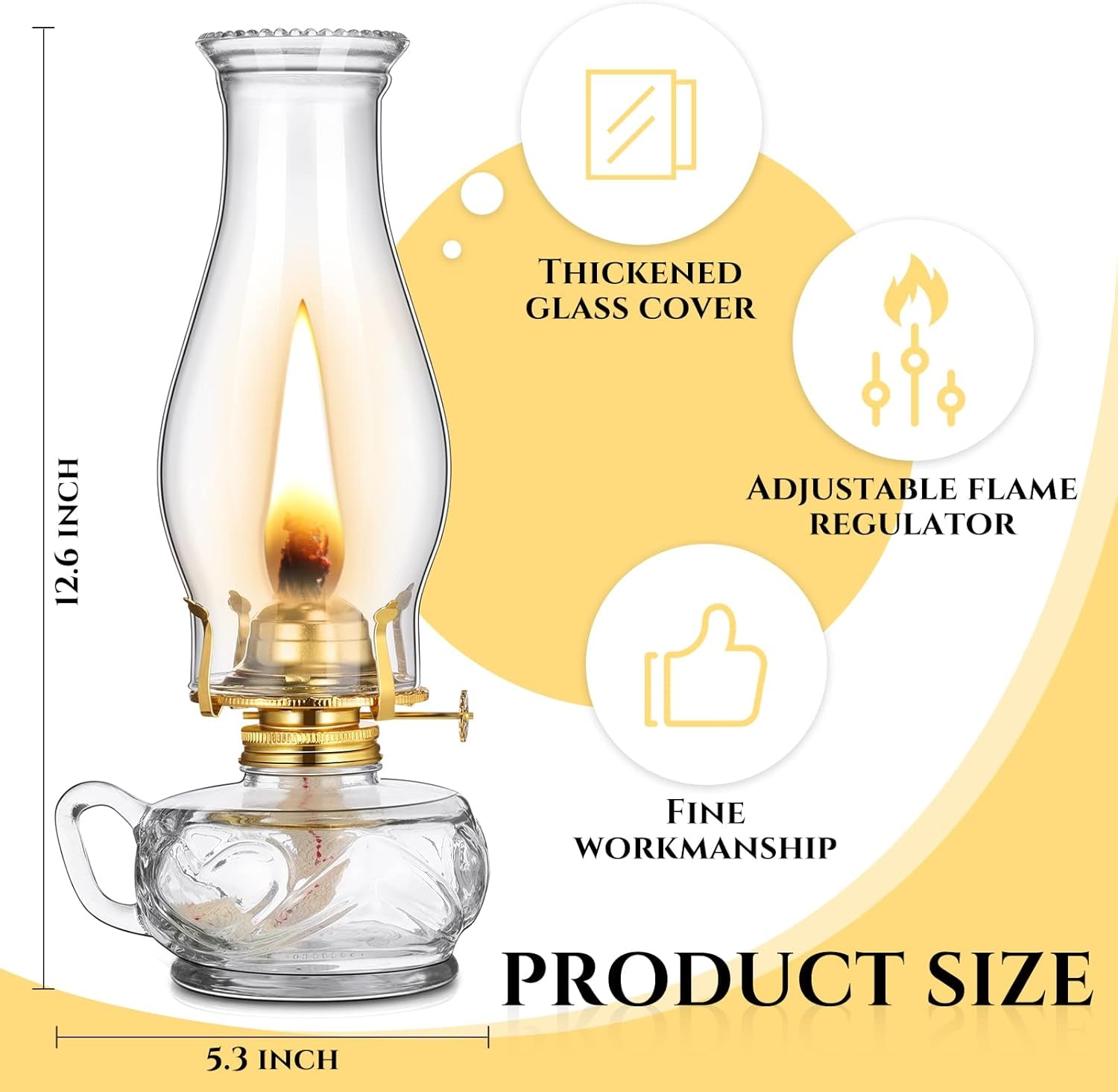4 Pcs Large Chamber Oil Lamp Clear Vintage Glass Kerosene Lamp Decorative Hurricane Lamp Antique Rustic Oil Lantern for Indoor Tabletop Decor Emergency Lighting with Adjustable Fire Wick, 12.6'' High