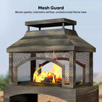 37 In. Steel Outdoor Wood Burning Fireplace with Wood Storage Rectangular Freestanding
