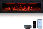 60 Inch Electric Fireplace Heater, Smart Control via Alexa& App, Recessed and Wall Mounted Fireplace Insert with Multicolor Realistic Flame Effects,Crackling Sound and Logs& Crystal,5100Btus, Black