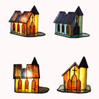 Tiffany Style Stained Glass Cathedral Church Night Light,E14, Accent Lamp, Table Lamp,Antique Bedroom Bedside Nightlight Lamp,Mission Desk Lamp,110-240V,A