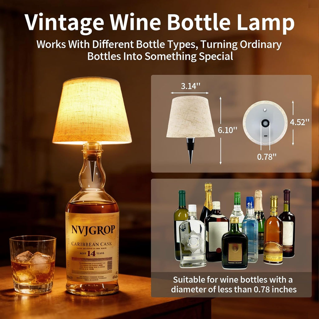 Wireless Bottle Lamp,Rechargeable RGB Linen Bottle Stopper Lamp Have 6000Mah Battery Continuous Use for 20-60 Hours，Suitable for Bedrooms Bars Living Rooms Table（2 Pack）