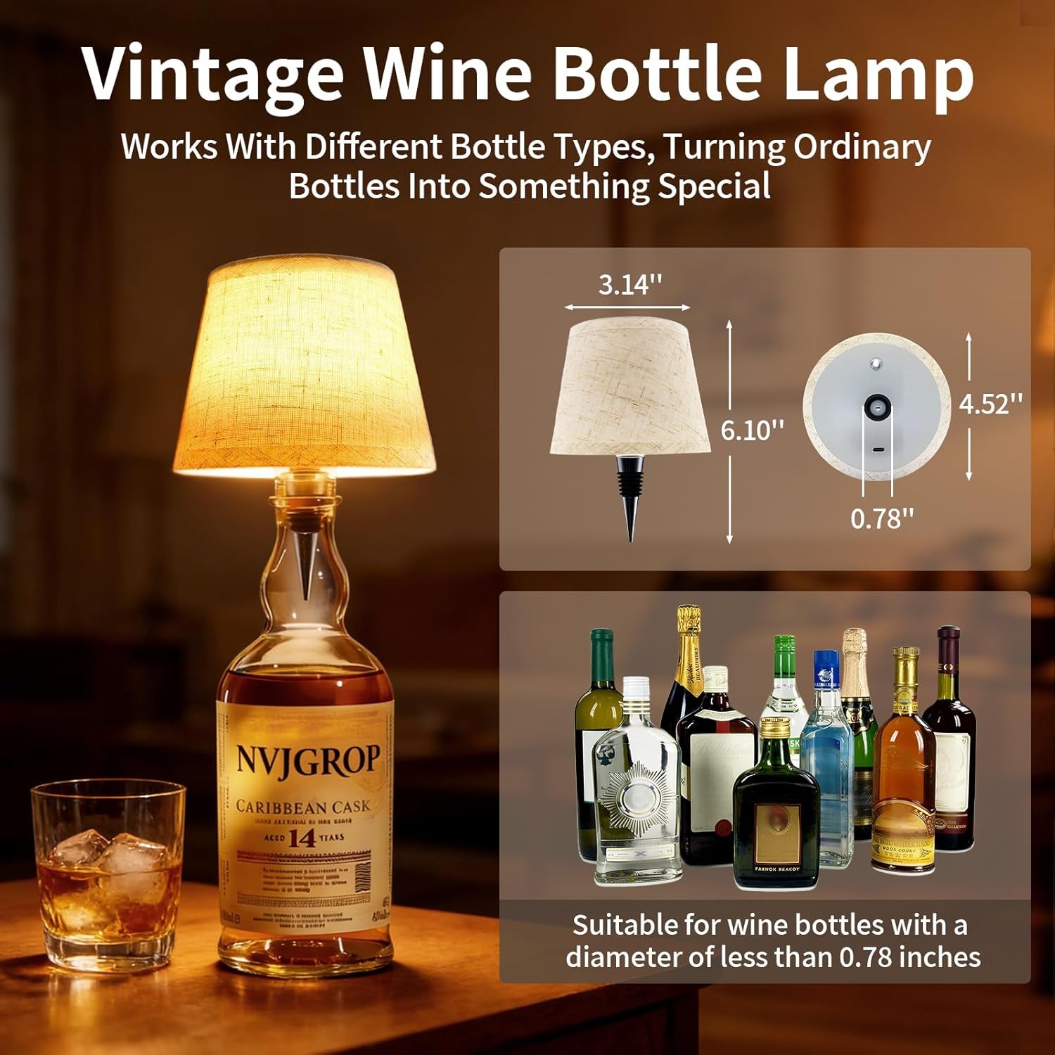 Wireless Bottle Lamp,Rechargeable RGB Linen Bottle Stopper Lamp Have 6000Mah Battery Continuous Use for 20-60 Hours，Suitable for Bedrooms Bars Living Rooms Table（2 Pack）