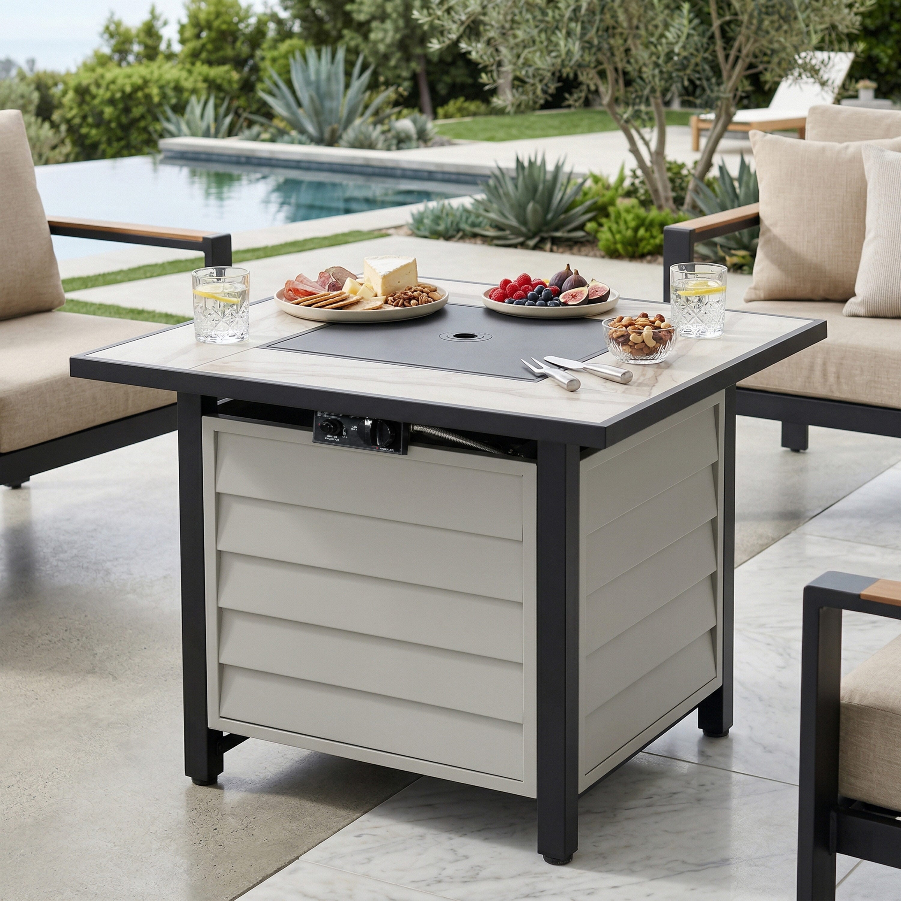 Fire Pit Table 43-In W 50000 Maximum Btus Iron Rectangle Liquid Propane Fire Pit Table