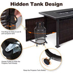 48 In. Propane Gas Fire Pit Table with Fabric Cover and Glass Beads, Brown