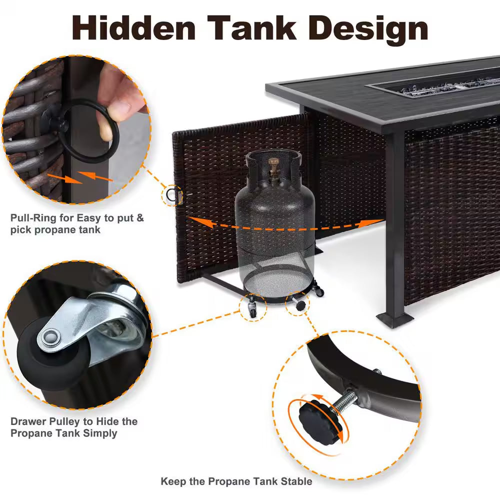 48 In. Propane Gas Fire Pit Table with Fabric Cover and Glass Beads, Brown