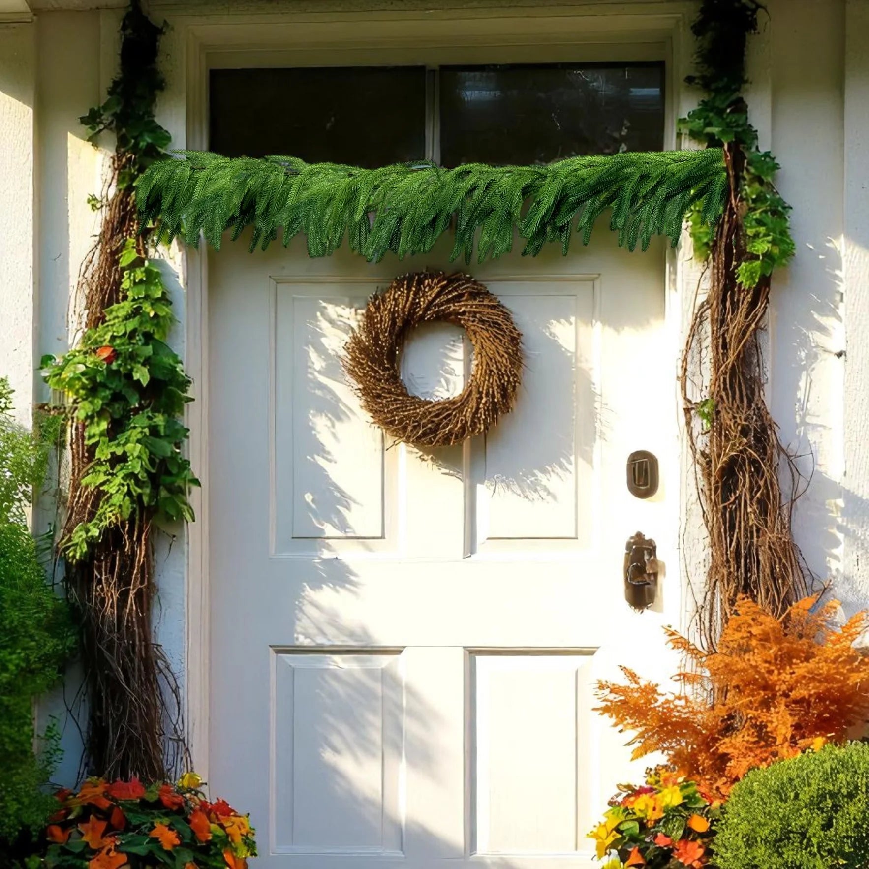 2Pcs 6Ft Christmas Garlands Norfolk Pine Garland Faux Greenery Pine Garland for Christmas Holiday Winter Wall Mantle Fireplace Staircase Indoor Outdoor Decoration