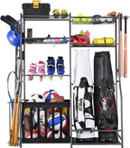 Garage Sports Equipment Storage, 2 Golf Bag Storage Stand and Other Sports Equipment Storage Rack, Garage Organizer System