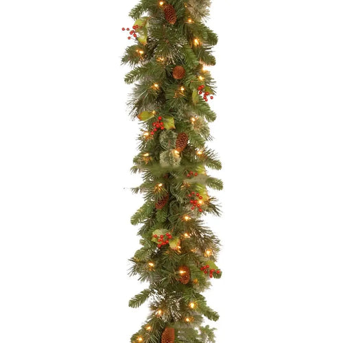 30 LED Lights Christmas Garland 180Cm/6 Feet Green Artificial Pine Tree Decor Pine Cone Berry Ornament