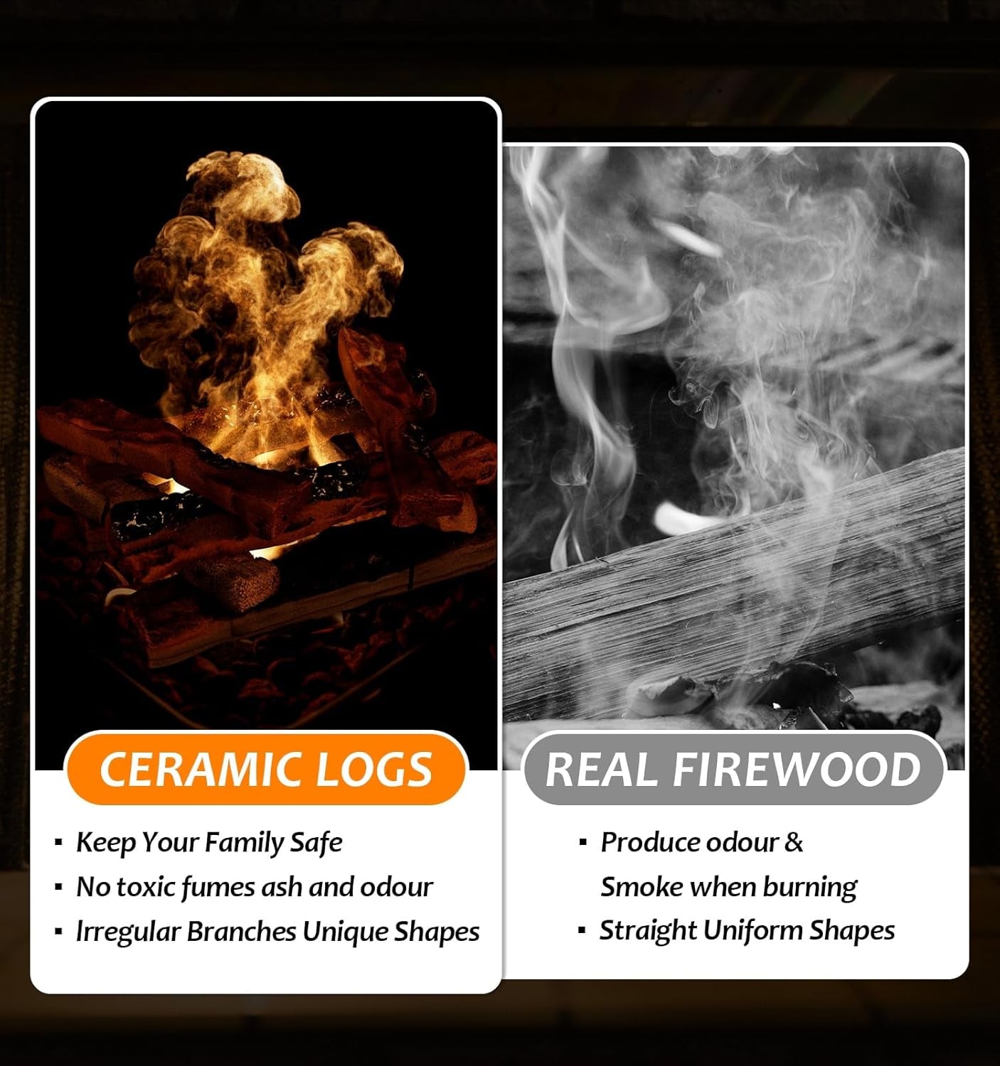 10 Pcs Ceramic Gas Fireplace Logs, Premium Heat-Resistant Wood Log Gas Realistic Logs for Indoor or Outdoor Fireplaces,Perfect for Holidays,Christmas Ambiance
