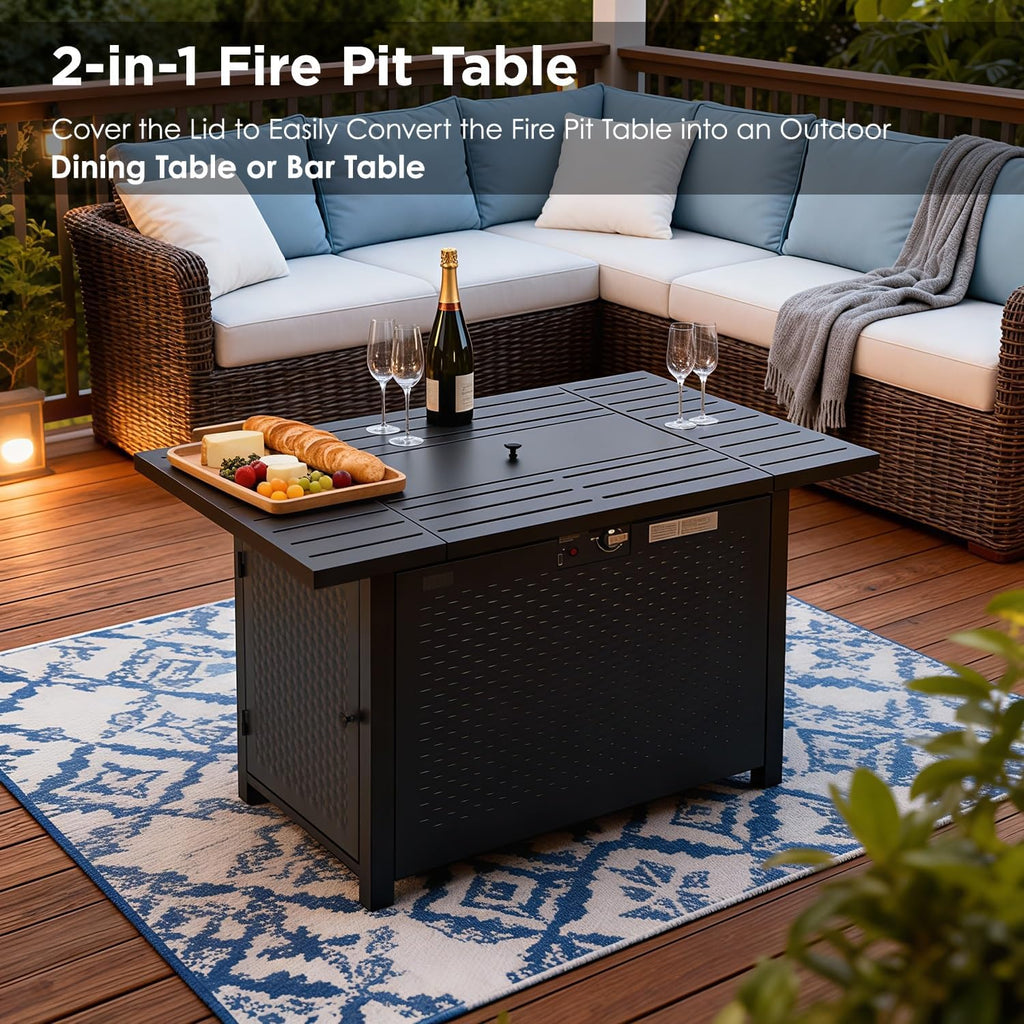 43 Inch Outdoor Propane Fire Pit Table with Glass Wind Guard, Rectangular Patio Fire Table, 50,000 BTU Smokeless Gas Firepit for Backyard, Garden & Poolside