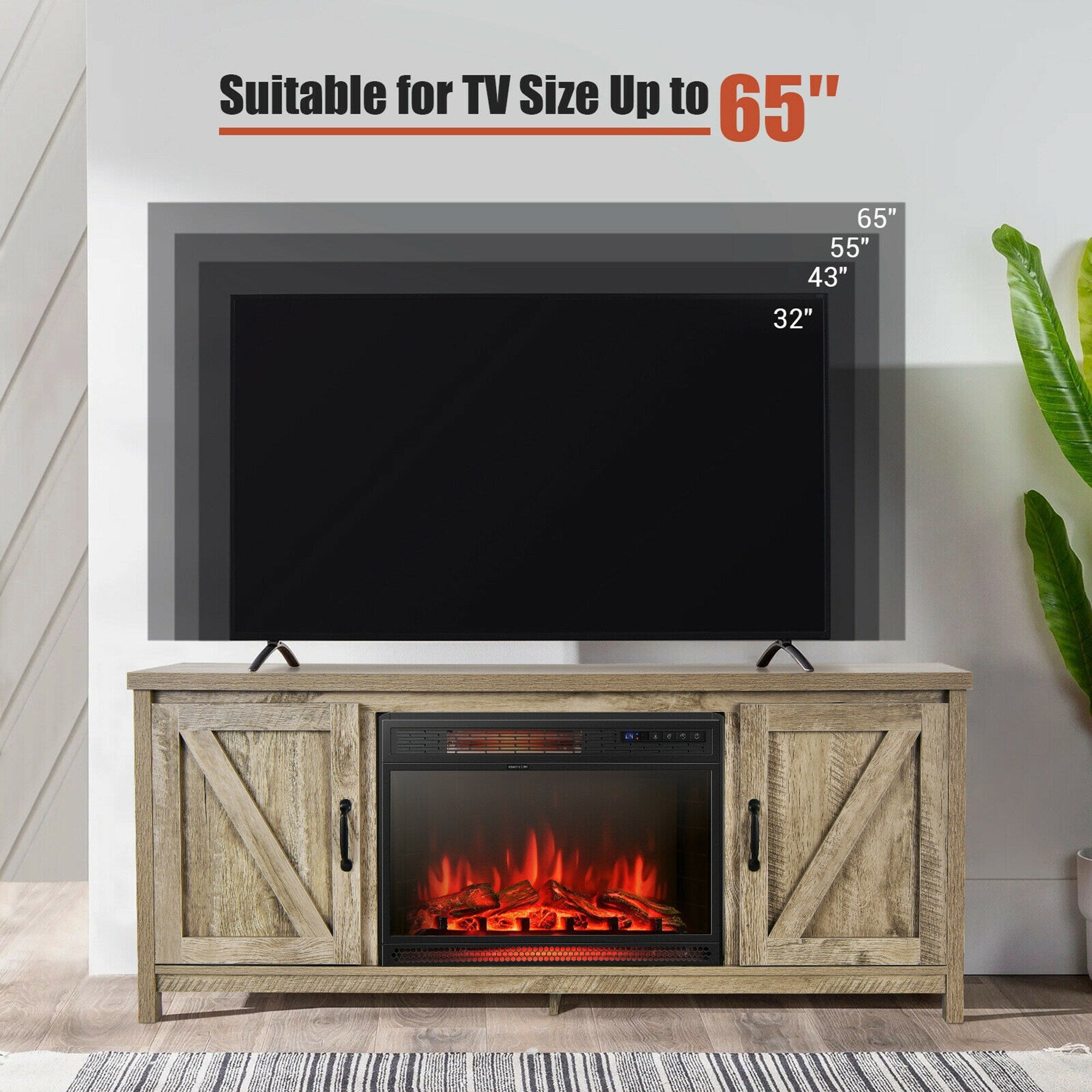 59'' Fireplace TV Stand W/ 25'' 1350W Electric Fireplace Heater