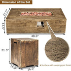 48-Inch Propane Fire Pit Set, 50,000 BTU Rectangular Gas Fire Pit Table with Lava Rocks, Waterproof Cover, Patio Rustic Outdoor Fireplace with Adjustable Flame, Propane Tank Holder Included