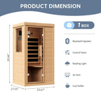 Wood Infrared Sauna, 1 Person Traditional Home Sauna, Canadian Hemlock Indoor Dry Sauna Spa Room for Low EMF with Bluetooth Speakers and Control Panel, 32.67"X 27.55"X 59.44"