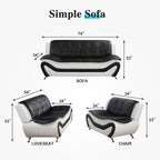 Living Room Furniture Set, Faux Leather Sofa Couch Set, 3 Pieces Modern Sofa Set for Living Room/Apartment/Office (Black&White)