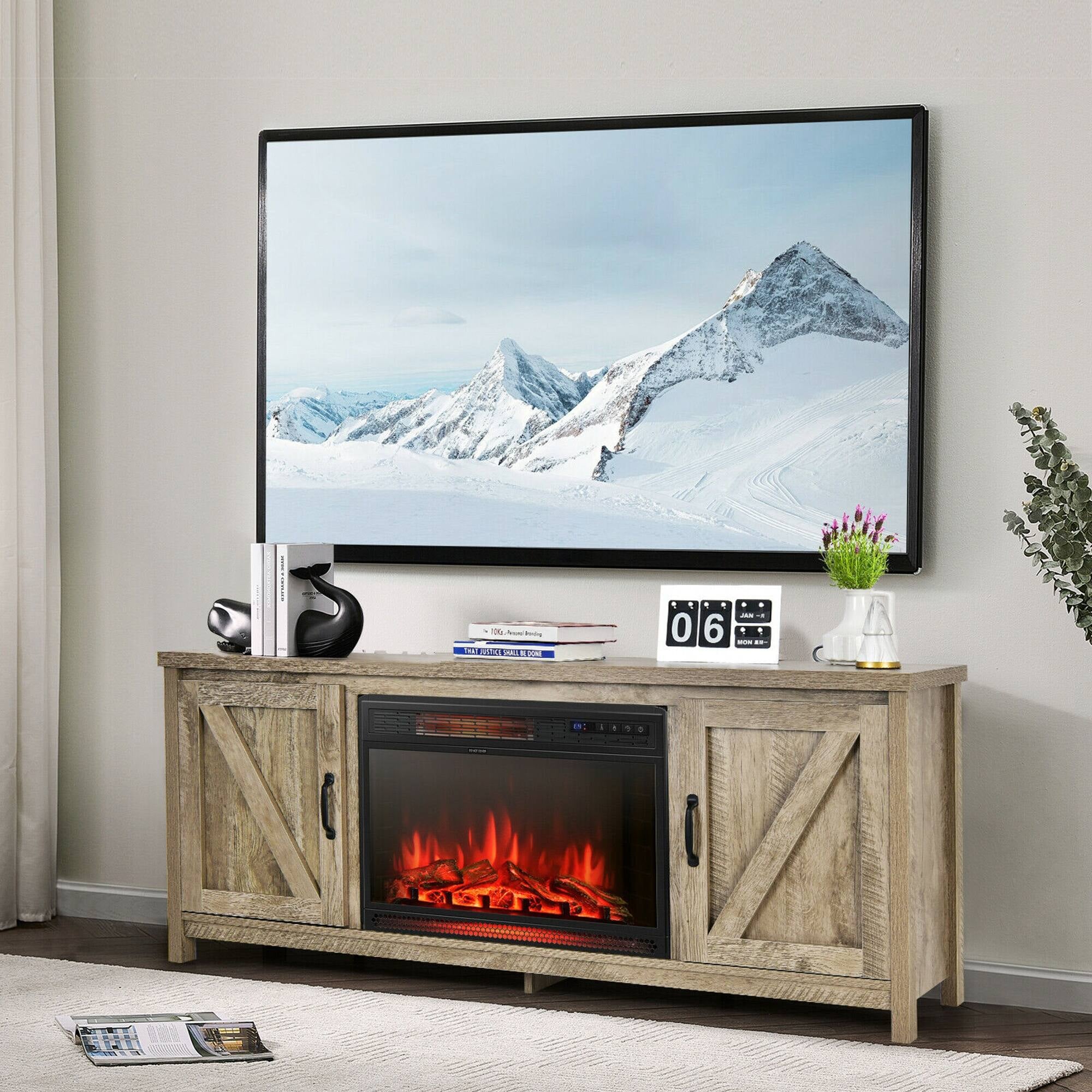 59'' Fireplace TV Stand W/ 25'' 1350W Electric Fireplace Heater