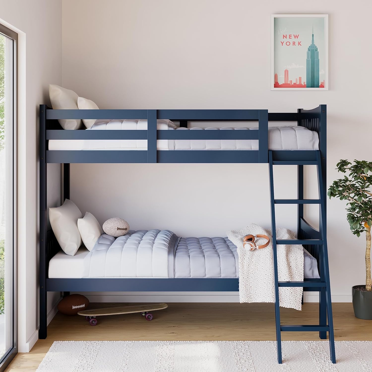 Caribou Bunk Bed Twin over Twin Bunk Bed (Navy) - GREENGUARD Gold Certified, Twin Bunk Beds for Kids, Converts to 2 Individual Twin Beds, Bunk Beds for Kids