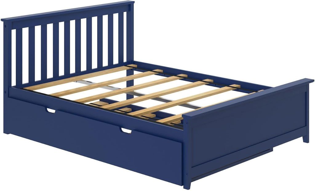 Max & Lily Full Bed, Wood Bed Frame with Headboard for Kids with Trundle, Slatted, Blue