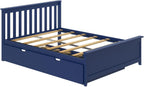 Max & Lily Full Bed, Wood Bed Frame with Headboard for Kids with Trundle, Slatted, Blue